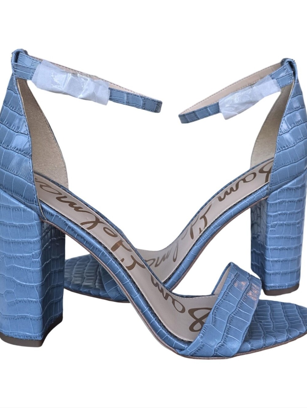 NWT Sam Edelman Yaro Blue Croc-Embossed Block Heel Sandals Size 10